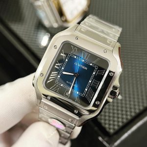 Đồng Hồ Cartier Chế Tác Santos Mặt Xanh Dương Xưởng BV Tặng Dây Da