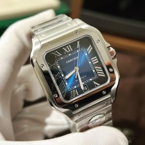 Đồng Hồ Cartier Chế Tác Santos Mặt Xanh Dương Xưởng BV Tặng Dây Da