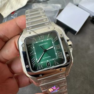 Đồng Hồ Cartier Chế Tác Santos Mặt Xanh Lá Cây Xưởng BV Tặng Dây Da (1)