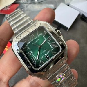 Đồng Hồ Cartier Chế Tác Santos Mặt Xanh Lá Cây Xưởng BV Tặng Dây Da (1)