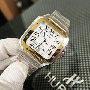 Đồng Hồ Cartier Chế Tác Santos Màu Demi Gold Xưởng BV Tặng Dây Da 40mm (5)