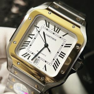 Đồng Hồ Cartier Chế Tác Santos Màu Demi Gold Xưởng BV Tặng Dây Da 40mm (5)