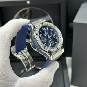 Đồng Hồ Hublot Chế Tác Màu Xanh Blue Big Bang Chronograph Titanium Đính Đá 44mm (1)