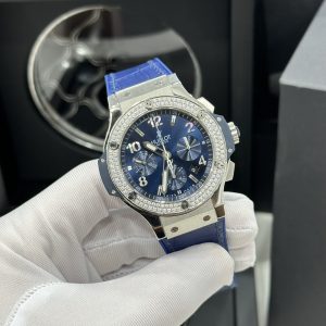 Đồng Hồ Hublot Chế Tác Màu Xanh Blue Big Bang Chronograph Titanium Đính Đá 44mm (5)