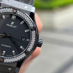 Đồng Hồ Hublot Chế Tác Vỏ Gốm Đen Ceramic Viền Đính Đá Xưởng JJZ 42mm (5)