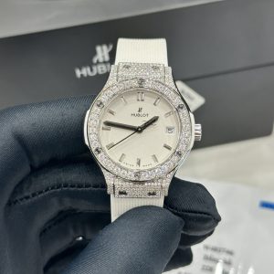 Đồng Hồ Hublot Nữ Chế Tác Đá Moissanite Màu Trắng Máy Pin Thụy Sỹ 33mm (8)