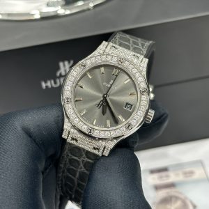 Đồng Hồ Hublot Nữ Chế Tác Đá Moissanite Màu Xám Máy Pin Thụy Sỹ 33mm (6)