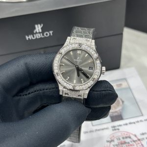 Đồng Hồ Hublot Nữ Chế Tác Đá Moissanite Màu Xám Máy Pin Thụy Sỹ 33mm (6)