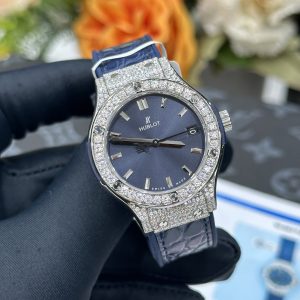 Đồng Hồ Hublot Nữ Chế Tác Đá Moissanite Màu Xanh Máy Pin Thụy Sỹ 33mm (7)