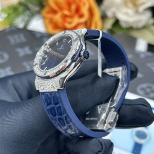 Đồng Hồ Hublot Nữ Chế Tác Đá Moissanite Màu Xanh Máy Pin Thụy Sỹ 33mm (7)