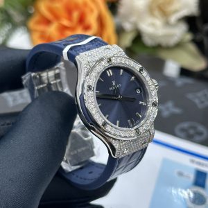 Đồng Hồ Hublot Nữ Chế Tác Đá Moissanite Màu Xanh Máy Pin Thụy Sỹ 33mm (7)