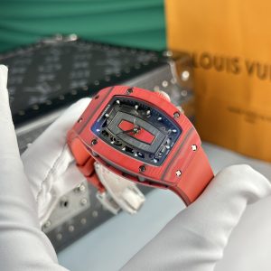 Đồng Hồ Richard Mille Chế Tác RM07 Carbon Đỏ Dây Cao Su Nữ 32x46mm (9)