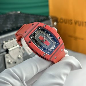 Đồng Hồ Richard Mille Chế Tác RM07 Carbon Đỏ Dây Cao Su Nữ 32x46mm (9)