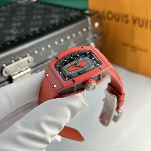 Đồng Hồ Richard Mille Chế Tác RM07 Carbon Đỏ Dây Cao Su Nữ 32x46mm (9)