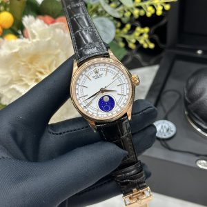 Đồng Hồ Rolex Chế Tác Cellini Moonphase 50535 Vàng Hồng Dây Da Màu Đen 39mm (1)