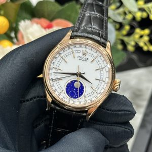Đồng Hồ Rolex Chế Tác Cellini Moonphase 50535 Vàng Hồng Dây Da Màu Đen 39mm (1)