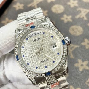 Đồng Hồ Rolex Fake Cao Cấp Máy Nhật Nam Đính Đá Xanh Day-Date 40mm (5)