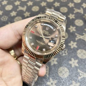 Đồng Hồ Rolex Fake Máy Nhật Day-Date Chocolate Cọc Ruby Đỏ 36-41mm (5)