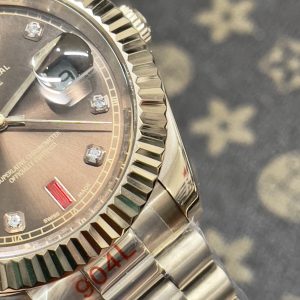 Đồng Hồ Rolex Fake Máy Nhật Day-Date Chocolate Cọc Ruby Đỏ 36-41mm (5)