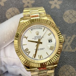 Đồng Hồ Rolex Fake Máy Nhật Màu Vàng Mặt Trắng Day-Date 36-40mm (1)