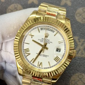 Đồng Hồ Rolex Fake Máy Nhật Màu Vàng Mặt Trắng Day-Date 36-40mm (1)