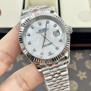 Đồng Hồ Rolex Fake Máy Nhật Thép Trắng Mặt Khảm Trai DateJust 31-36-41mm (1)