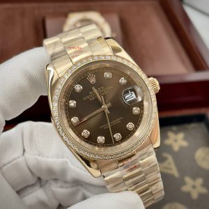 Đồng Hồ Rolex Fake Máy Nhật Vàng Hồng Mặt Chocolate DateJust 31-36-40mm (1)