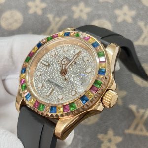 Đồng Hồ Rolex Fake Máy Nhật Yacht Master Đính Đá 7 Màu 40mm (1)