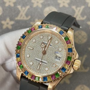 Đồng Hồ Rolex Fake Máy Nhật Yacht Master Đính Đá 7 Màu 40mm (1)