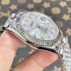 Đồng Hồ Rolex Máy Nhật DateJust Mặt Vi Tính Màu Trắng Fake