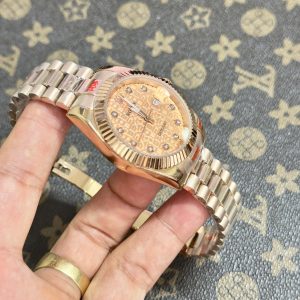 Đồng Hồ Rolex Máy Nhật DateJust Mặt Vi Tính Màu Vàng Hồng Fake