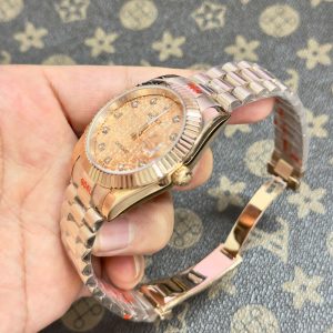 Đồng Hồ Rolex Máy Nhật DateJust Mặt Vi Tính Màu Vàng Hồng Fake