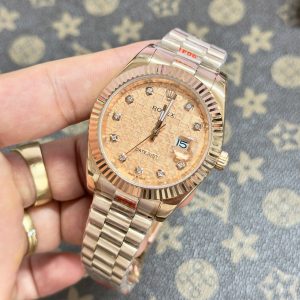 Đồng Hồ Rolex Máy Nhật DateJust Mặt Vi Tính Màu Vàng Hồng Fake