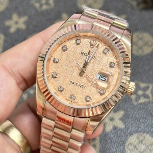 Đồng Hồ Rolex Máy Nhật DateJust Mặt Vi Tính Màu Vàng Hồng Fake