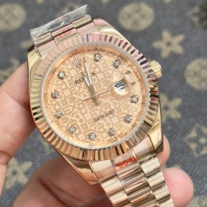 Đồng Hồ Rolex Máy Nhật DateJust Mặt Vi Tính Màu Vàng Hồng Fake