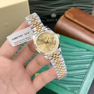 Đồng Hồ Rolex Nữ Chế Tác Bọc Vàng Mặt Số Vàng Champagne Xưởng GM 31mm (3)