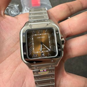 Đồng Hồ Cartier Replica Cao Cấp Mặt Số Nâu Santos Xưởng BV (6)