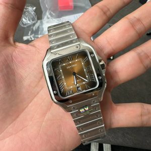 Đồng Hồ Cartier Replica Cao Cấp Mặt Số Nâu Santos Xưởng BV (6)