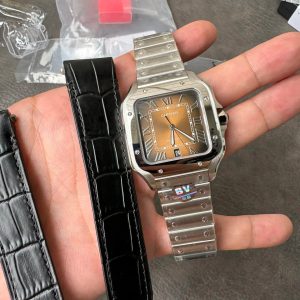 Đồng Hồ Cartier Replica Cao Cấp Mặt Số Nâu Santos Xưởng BV (6)