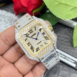 Đồng Hồ Cartier Santos Đính Full Đá Demi Gold Xưởng AMG (1)