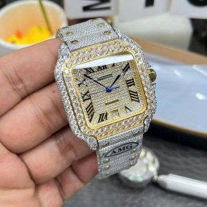 Đồng Hồ Cartier Santos Đính Full Đá Demi Gold Xưởng AMG (1)