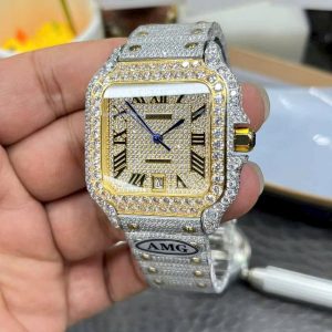 Đồng Hồ Cartier Santos Đính Full Đá Demi Gold Xưởng AMG (1)