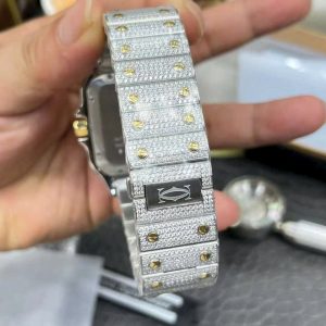 Đồng Hồ Cartier Santos Đính Full Đá Demi Gold Xưởng AMG (1)
