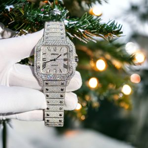 Đồng Hồ Cartier Santos Đính Full Đá Moissanite Hong Kong Chế Tác 39 (5)