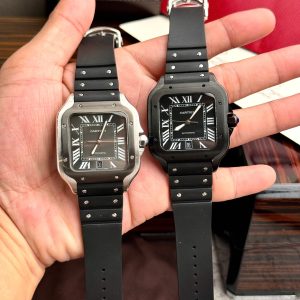 Đồng Hồ Cartier Santos Rep 11 Nam Dây Cao Su Máy Thụy Sỹ