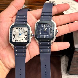 Đồng Hồ Cartier Santos Rep 11 Nam Dây Cao Su Máy Thụy Sỹ