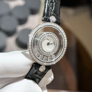 Đồng Hồ Chopard Đính Moissanite Mặt Đá Xoay Dây Da Đen Nữ 34mm (1)