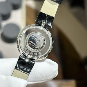 Đồng Hồ Chopard Đính Moissanite Mặt Đá Xoay Dây Da Đen Nữ 34mm (1)