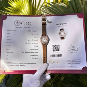 Đồng Hồ Chopard Nữ Phủ Vàng Đính Full Moissanite Dây Da Màu Nâu 34mm (2)