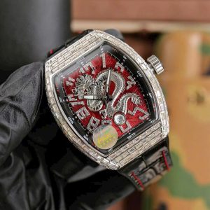 Đồng Hồ Franck Muller V45 Dragon Mặt Đỏ Đính Đá Baguette Xưởng ABF 45mm (1)